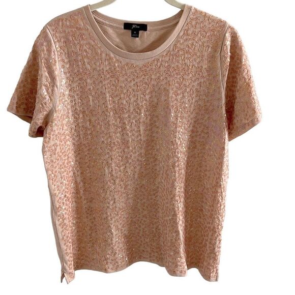 J. crew Sequined Tee shirt size medium pink/peach - Picture 3 of 12
